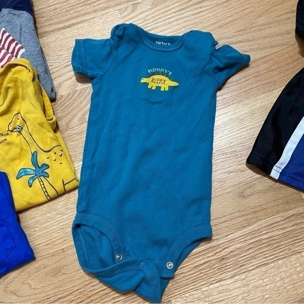 12 mos Boys Short Sleeve Shirt Bundle Carter’s Dinosaur Flag Jersey Stripe Truck